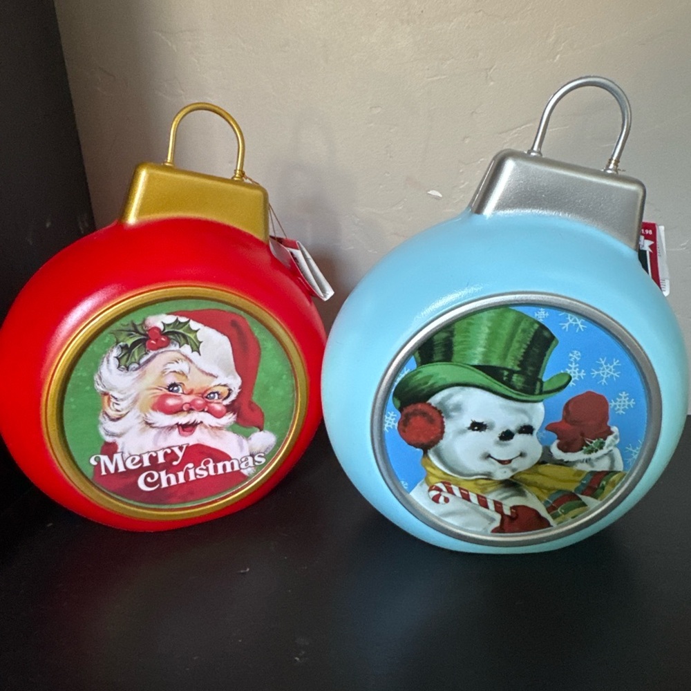 Mr. Christmas Blow Mold Light Up Ornament Pair – Vintage Santa & Snowman